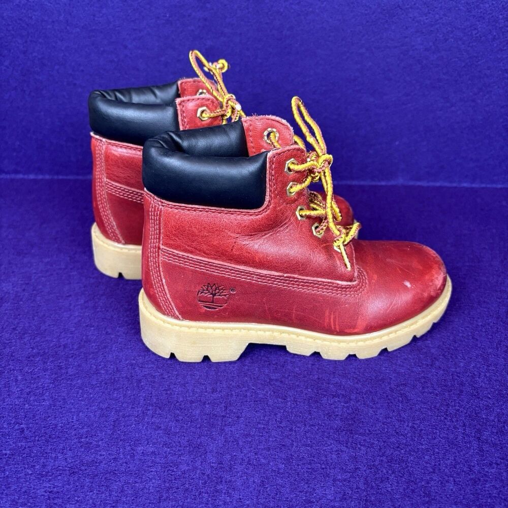 Vintage Timberland Boots Youth 12.5m Red Leather Waterproof Lace Up